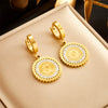 Metal Vintage Diamond Portrait Printing Round Pendant Titanium Steel Earrings With Electroplating And Geometric Design