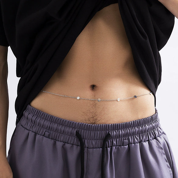 Metal Waist Chain Simple Hollow Sequin Punk Geometric Single Circle Stitching Men's Body Chain