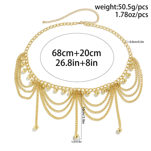 Metal Waist Chain With Love Pearl Star Tassel And Butterfly Design For Female