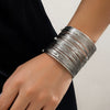 Metal Wide Open Geometric Line Rhinestone Punk Bracelet For Women With Electroplating