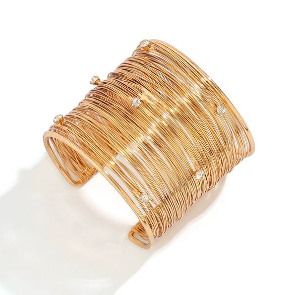 Metal Wide Open Geometric Line Rhinestone Punk Bracelet For Women With Electroplating