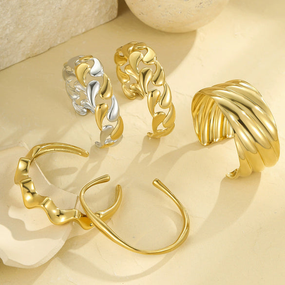 Metal Wide Version Exaggerated Punk Bracelet Stainless Steel Geometric Design Electroplated