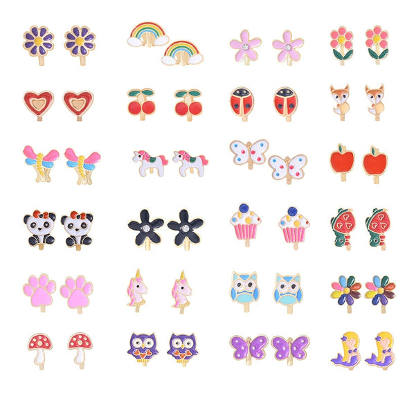 Metal Women's Ear Clip Set With Flowers Love Design And Dripping Oil Process Featuring Daisy Butterfly And Other Patterns