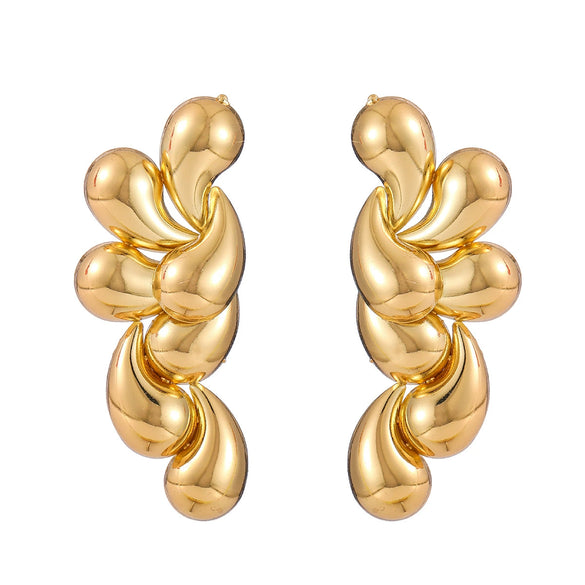 Metal Women's Earrings Fashion Modern Style Water Drops Shape Stitching Flower Gold Plated