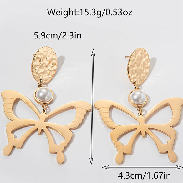 Metal Women's Earrings With Butterfly And Dragonfly Design Stainless Steel Animal Pattern Electroplating