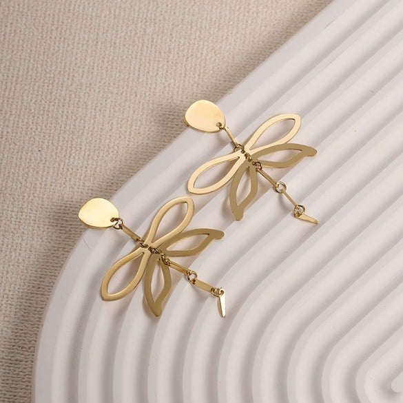 Metal Women's Earrings With Butterfly And Dragonfly Design Stainless Steel Animal Pattern Electroplating