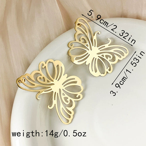 Metal Women's Earrings With Butterfly And Dragonfly Design Stainless Steel Animal Pattern Electroplating