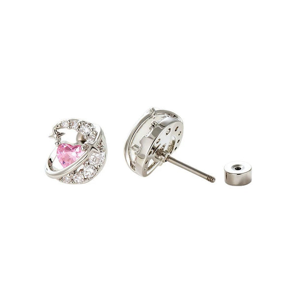 Metal Zircon Crescent Ear Bone Nail Piercing Earrings For Women