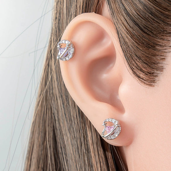 Metal Zircon Crescent Ear Bone Nail Piercing Earrings For Women