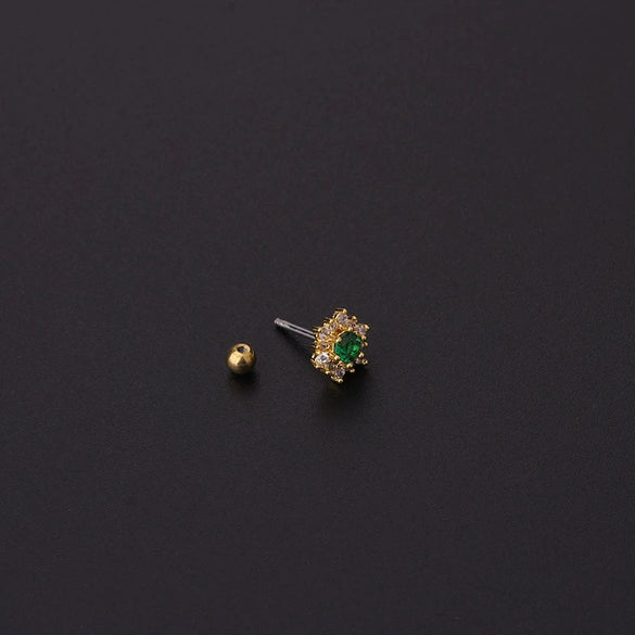 Metal Zircon Geometric Style Stainless Steel Screw Ball Ear Nail Piercing Earrings For Women With Electroplating