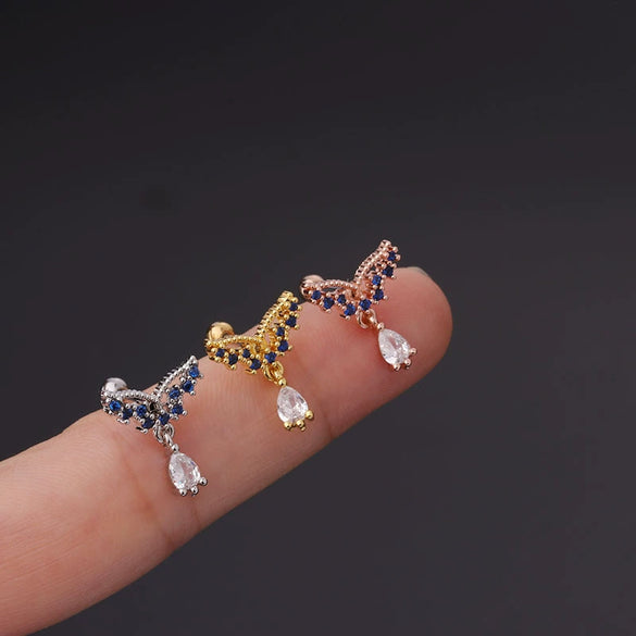 Metal Zircon Geometric Style Stainless Steel Screw Ball Ear Nail Piercing Earrings For Women With Electroplating