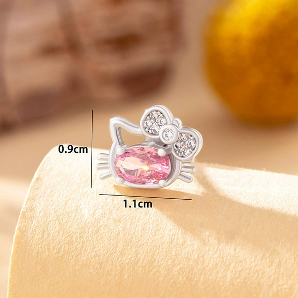 Metal Zirconia Eggshaped Animal Cat Head Earrings For Women Fashion Style