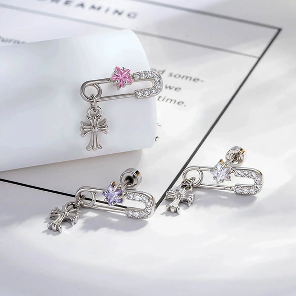 Metal Zirconia Inlaid Paper Clip Shape Pendant Cartilage Earrings For Women Fashion Style