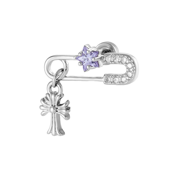 Metal Zirconia Inlaid Paper Clip Shape Pendant Cartilage Earrings For Women Fashion Style