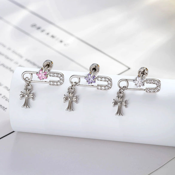 Metal Zirconia Inlaid Paper Clip Shape Pendant Cartilage Earrings For Women Fashion Style