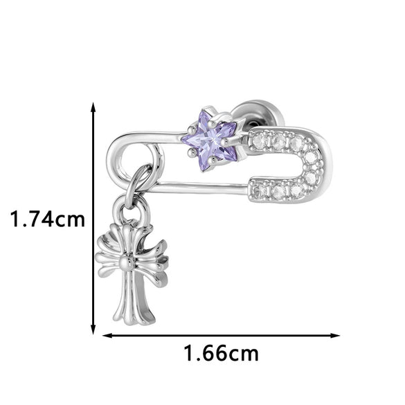 Metal Zirconia Inlaid Paper Clip Shape Pendant Cartilage Earrings For Women Fashion Style