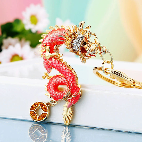 Metal Zodiac Dragon Car Keychain And Bag Pendant