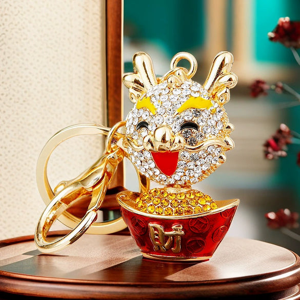 Metal Zodiac Dragon Car Keychain And Bag Pendant