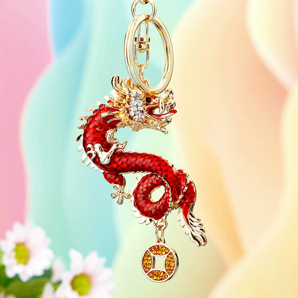 Metal Zodiac Dragon Car Keychain And Bag Pendant