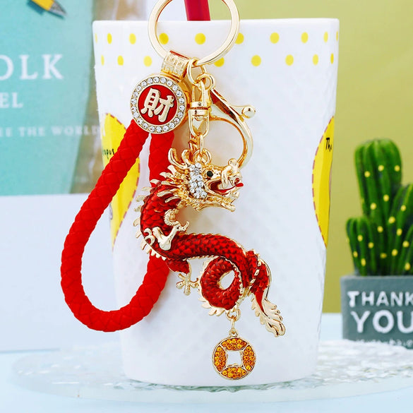 Metal Zodiac Dragon Car Keychain And Bag Pendant