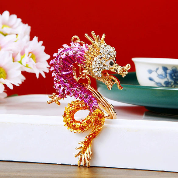 Metal Zodiac Dragon Car Keychain And Bag Pendant
