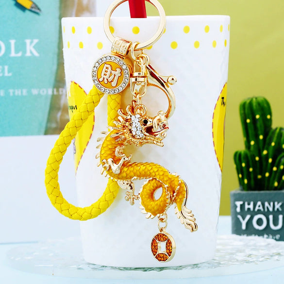 Metal Zodiac Dragon Car Keychain And Bag Pendant