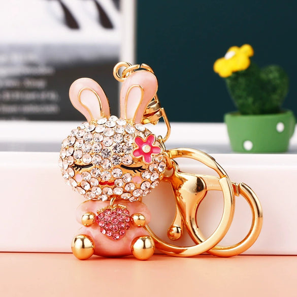 Metal Zodiac Rabbit Keychain Pendant For Women Diamondencrusted Key Chain Accessories