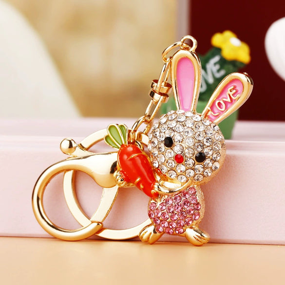 Metal Zodiac Rabbit Keychain Pendant For Women Diamondencrusted Key Chain Accessories