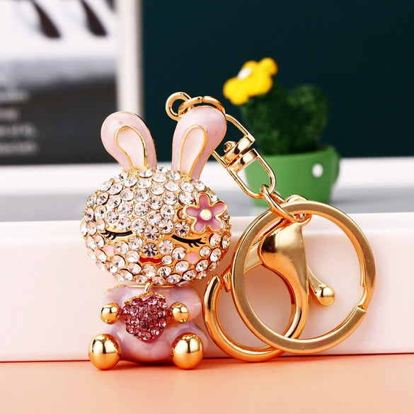 Metal Zodiac Rabbit Keychain Pendant For Women Diamondencrusted Key Chain Accessories
