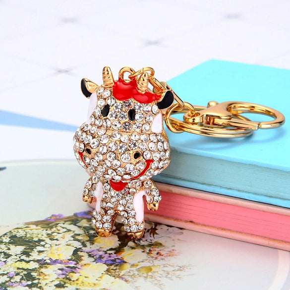 Metal Zodiac Sheep Encrusted Keychain For Women As Creative Gift
