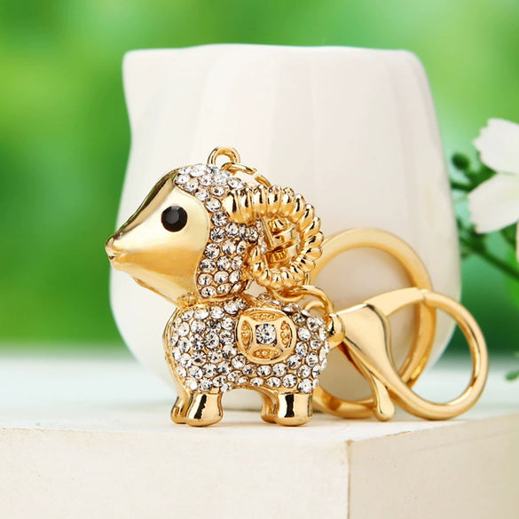 Metal Zodiac Sheep Encrusted Keychain For Women As Creative Gift