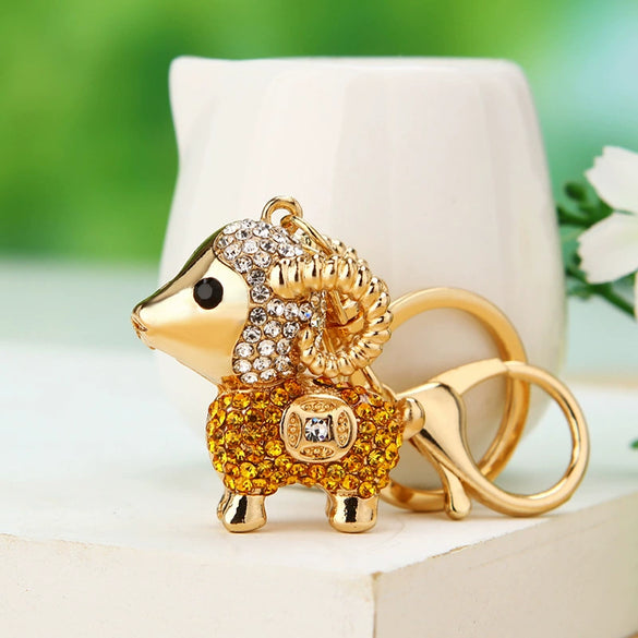 Metal Zodiac Sheep Encrusted Keychain For Women As Creative Gift