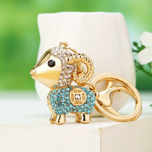 Metal Zodiac Sheep Encrusted Keychain For Women As Creative Gift