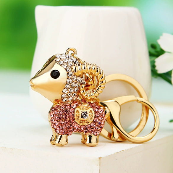 Metal Zodiac Sheep Encrusted Keychain For Women As Creative Gift