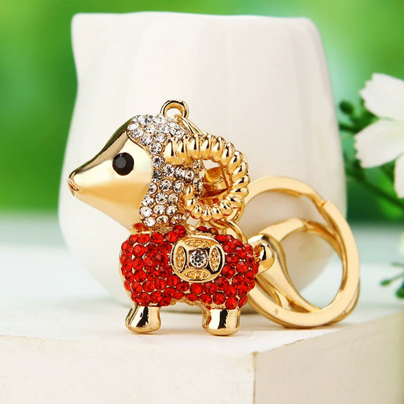 Metal Zodiac Sheep Encrusted Keychain For Women As Creative Gift