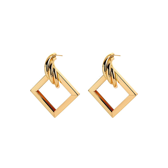 Metallic Geometric Butterfly Tassel Circle Earrings Gold Plated