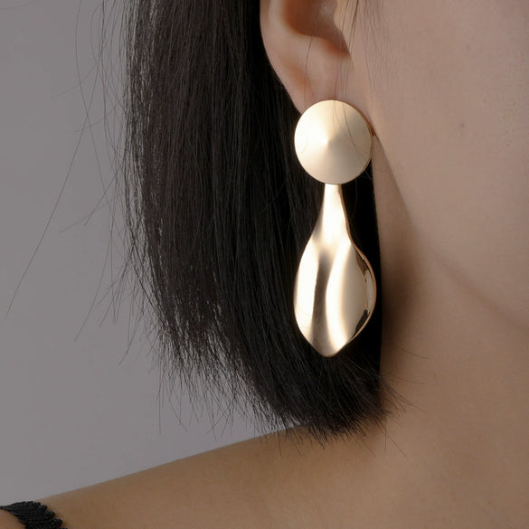 Metallic Geometric Butterfly Tassel Circle Earrings Gold Plated