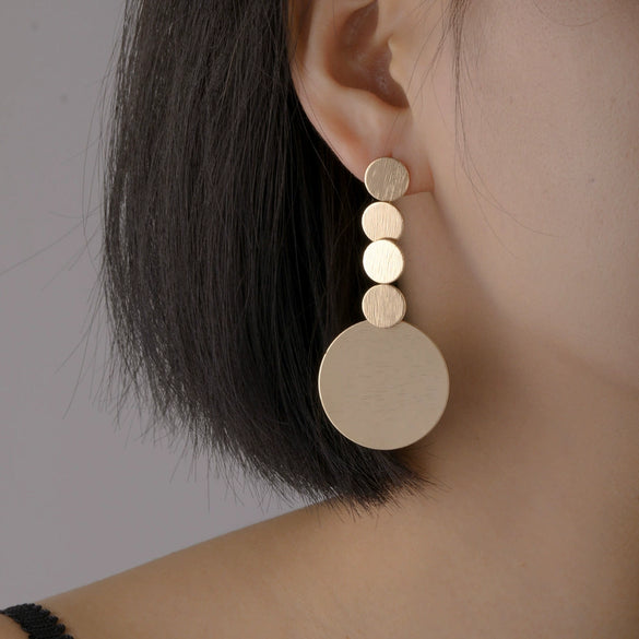 Metallic Geometric Butterfly Tassel Circle Earrings Gold Plated