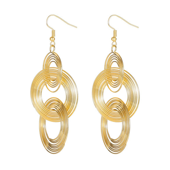 Metallic Geometric Butterfly Tassel Circle Earrings Gold Plated