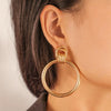 Metallic Geometric Butterfly Tassel Circle Earrings Gold Plated