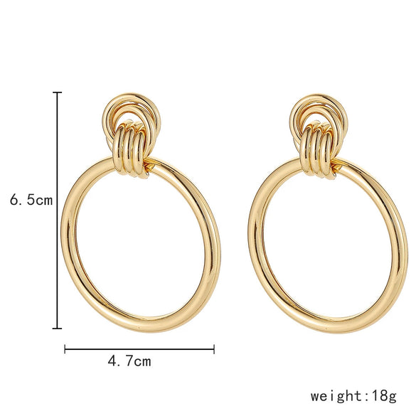 Metallic Geometric Butterfly Tassel Circle Earrings Gold Plated