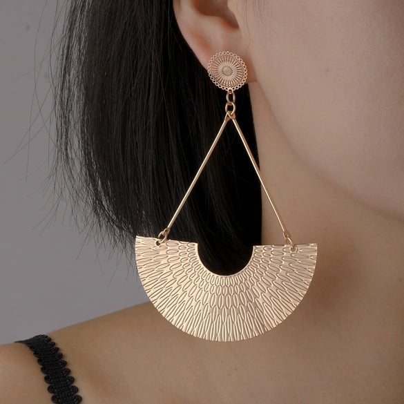 Metallic Geometric Butterfly Tassel Circle Earrings Gold Plated