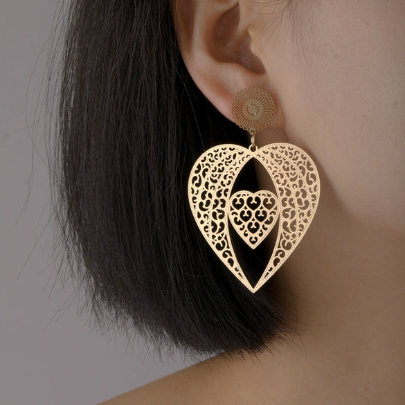 Metallic Geometric Butterfly Tassel Circle Earrings Gold Plated