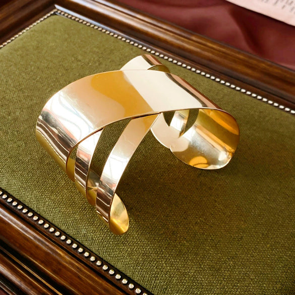 Metallic Geometric Irregular Wave Texture Open Bracelet For Women With Electroplating