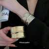Metallic Geometric Irregular Wave Texture Open Bracelet For Women With Electroplating