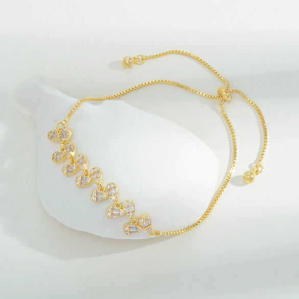 Micro Inlaid Zircon Pull Bracelet For Women Copper Real Gold Plated Geometric Style Electroplated