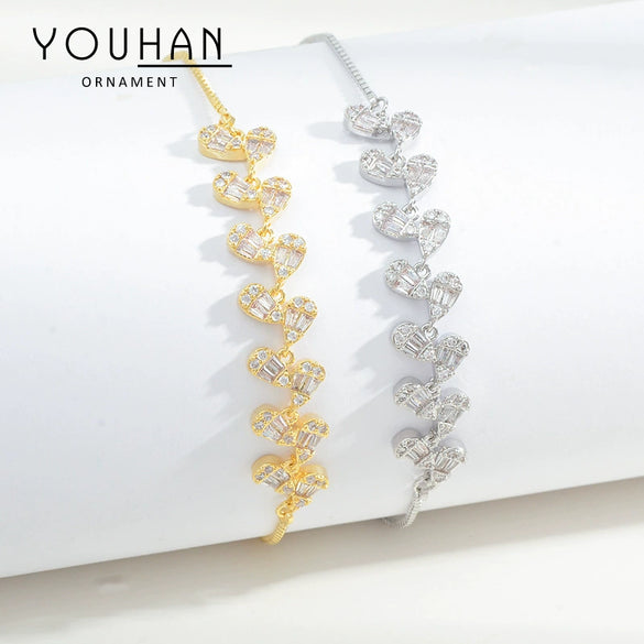 Micro Inlaid Zircon Pull Bracelet For Women Copper Real Gold Plated Geometric Style Electroplated