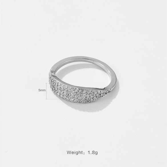 Microinlaid Zircon Copper Ring With Geometric Design And Electroplating Treatment Fashionable Simple Allmatch Highend Niche Light Luxury Stacked Ring For Women