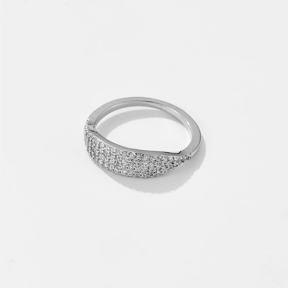 Microinlaid Zircon Copper Ring With Geometric Design And Electroplating Treatment Fashionable Simple Allmatch Highend Niche Light Luxury Stacked Ring For Women