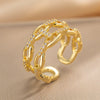 Microinlaid Zircon Doublelayer Chain Opening Adjustable Index Finger Ring For Women Geometric Pattern Copper Ring With Electroplating